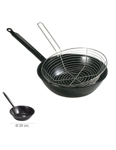 Sarten Esmaltada Con Mango Ø 28 cm. Con Cestillo Freir