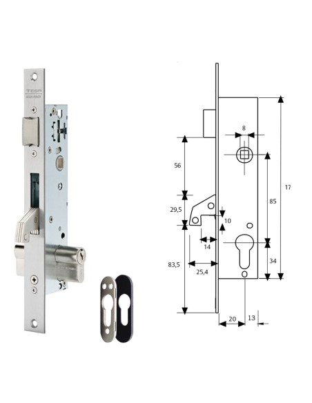 Cerradura Tesa 2240/20/3NI Con Escudo de Seguridad E190 con Palanca Basculante Gancho Reforzado