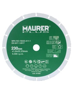 Disco De Corte Para Madera y Plasticos Ø 230 x 1,6 mm.