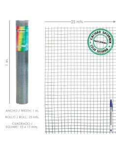 Malla Electrosoldada Galvanizada 13x13 / Altura 100 cm....