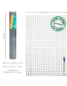 Malla Electrosoldada Ligera Galvanizada 13x13 Alto 60 cm....