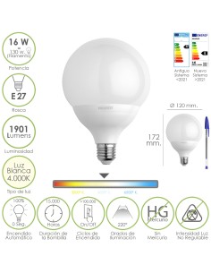 Bombilla Led Globo Rosca E27. 16 Watt. Equivale A 130...