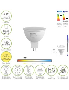 Bombilla Led Dicroica Rosca GU 5.3 / MR16. 5 Watt....