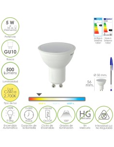 Bombilla Led Dicroica Rosca GU10. 5 Watt. Equivale A 30...
