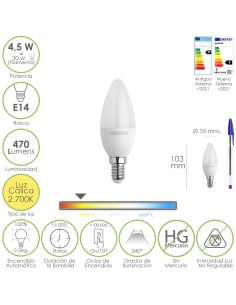 Bombilla Led Vela Rosca E14. 4,5 Watt. Equivale A 35...