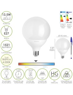Bombilla Led Esfera Globo E27. 13,5 Watt. Equivale A 100...
