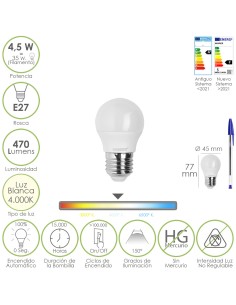 Bombilla Led Esferica Rosca E27 4.5 Watt. Equivale A 55...