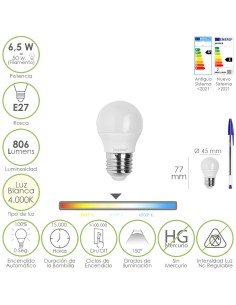 Bombilla Led Esfera Rosca E27. 6.5 Watt. Equivale A 50...