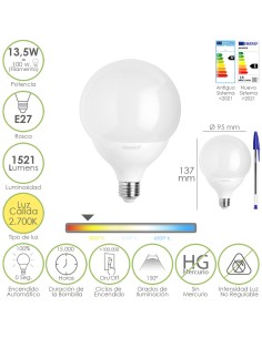 Bombilla Led Esfera Globo E27. 13,5 Watt. Equivale A 100...
