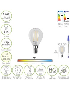 Bombilla Led Filamento Esfera Rosca E14. 4,5 Watt....