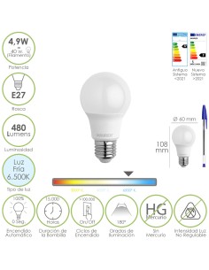 Bombilla Led Estandar Rosca E27. 4.9 Watt. Equivale A 40...
