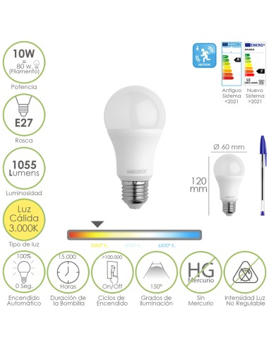 Bombilla Led Esfera Con Sensor Movimiento Rosca E27. 10 Watt. Equivale A 80 Watt. 1055 Lumenes. Luz Calida 3000º K.
