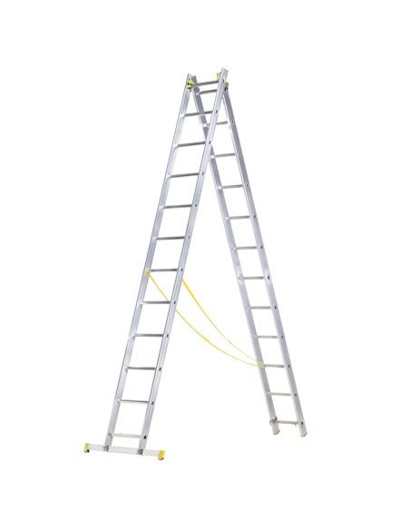 Escalera Aluminio 2 Tramos 12+12 Peldaños. Plegable, Antideslizante, Resistente