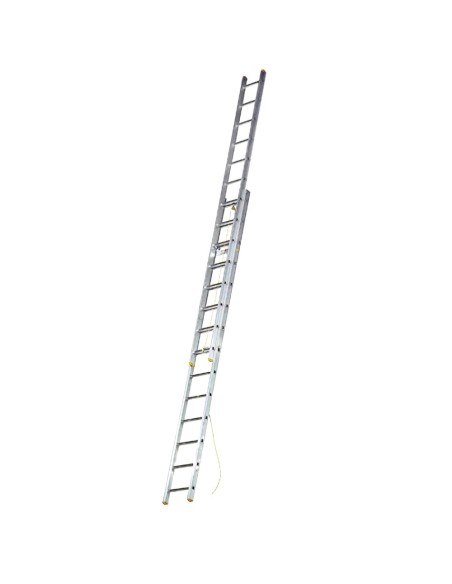 Escalera Aluminio 2 Tramos Mecanica 14 Peldaños. Plegable, Telescópica, Antideslizante, Resistente