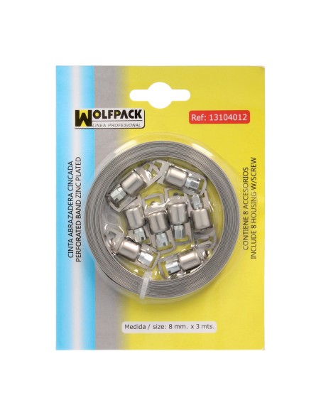 Cinta Abrazadera  cortar Zincada   8 mm.  x 3 m. con 8 tornillos Abrazadera Metalica de Tornillo, Abrazadera Sin Fin