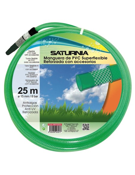 Manguera Latflex Reforzado 15 mm. -  5/8" Rollo 25 Metros Con Accesorios Manguera Jardin, Manguera Riego, Manguera Reforzada,