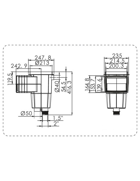 Skimmer piscina hormigon HW boca standar ABS blanco marco cudrado HP-4606-48