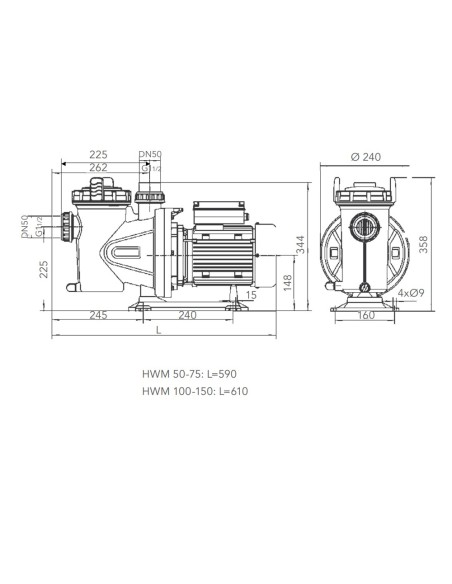 Bomba piscina HW HWM 75     0.75cv mf HP-4450-02