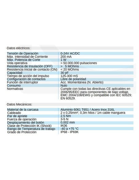 Pulsador tactil IRIS piezoelectrico ISMA inox AISI316L ISMA-2INC