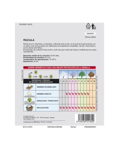 Semillas SATURNIA rucula (eruca sativa) 9gr...