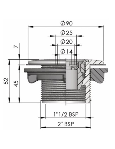 Boquilla piscina prefabricada impulsion ASTRAL multiflow ext 2" int 1½" 06481 blanca