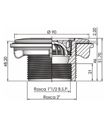 Boquilla piscina prefabricada impulsion ASTRAL con rejilla ext 2" int 1½" 06491 blanca