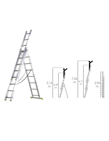 Escalera aluminio WOLFPACK 3 tramos 10+10+10 peldaños 23010615