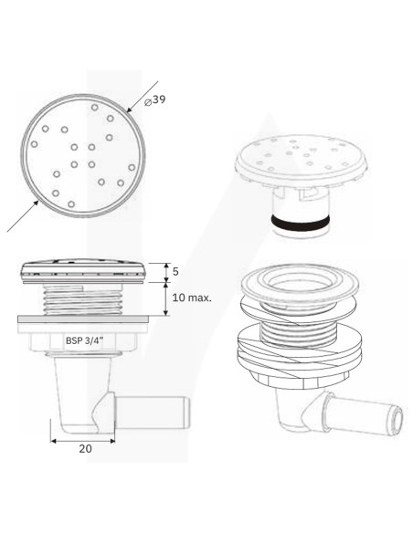 Boquilla soplante piscina/spa IRIS roscada ¾" lateral 5110-3730 Blanca