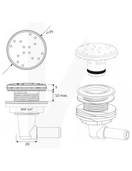 Boquilla soplante piscina/spa IRIS roscada ¾" lateral 5110-3733 Beige