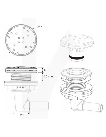 Boquilla soplante piscina/spa IRIS roscada ¾" lateral 5110-3736 Gris