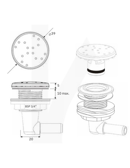 Boquilla soplante piscina/spa IRIS roscada ¾" lateral 5110-3728 Inox