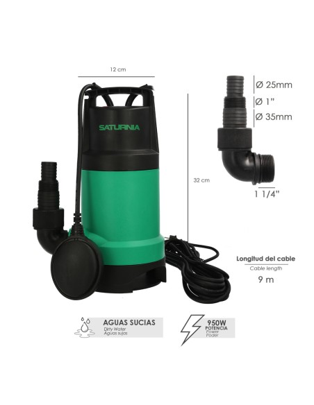 Bomba achique SATURNIA   950w 14000lt/h aguas sucias 08064025