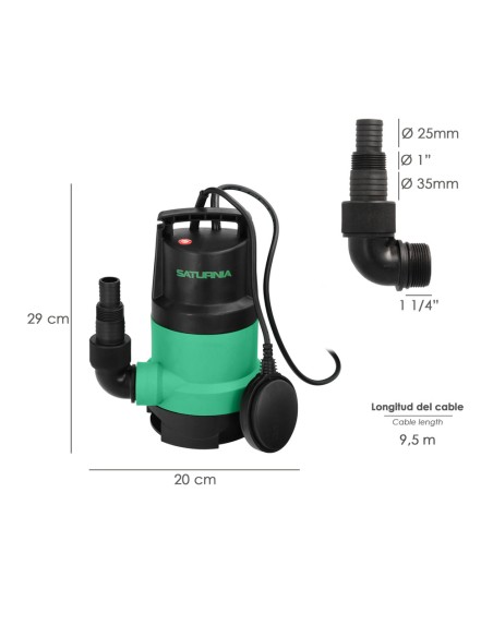 Bomba achique SATURNIA   450w   8000lt/h aguas sucias 08064020