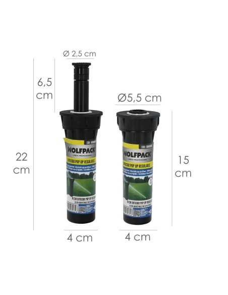 Difusor riego WOLFPACK Pop Up 360º regulable 10cm 08060817