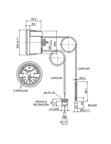 Termohidrometro caldera IMIT negro 0-120ºC y 0-6bar 030298