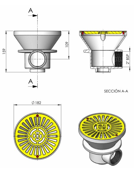 Sumidero piscina hormigon ASTRAL circular 2" 01467CL129 Gris