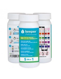 Analizador agua piscina KEEPER tiras ph/cl/alk/cya/dureza...
