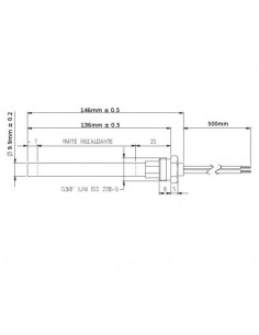 Resistencia estufa pellets rosca 3/8" 250w L.146mm... 2