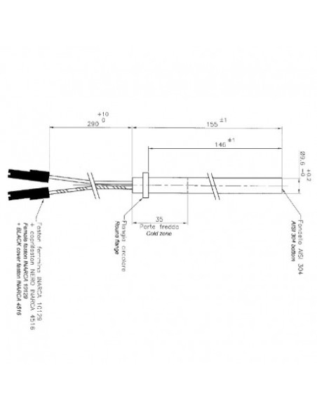 Resistencia estufa pellets reborde 250w L.155mm D.9.6mm mod. UTXS019406