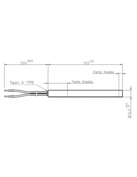 Resistencia estufa pellets lisa 300w L.155mm D.10.2mm mod. HT62700