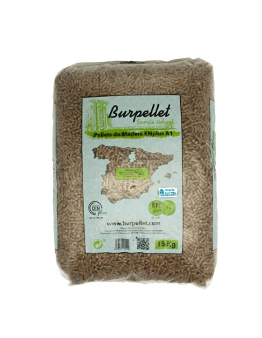 Pellet madera BURPELLET pino saco 15kg EN-Plus...