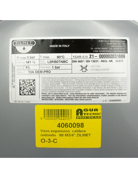 Vaso expansion  caldera circular   8lt M3/4" ZILMET (541/L 8lt)