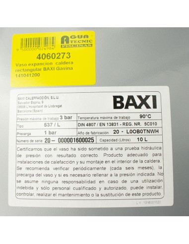 Vaso expansion  caldera rectangular BAXI Gavina...