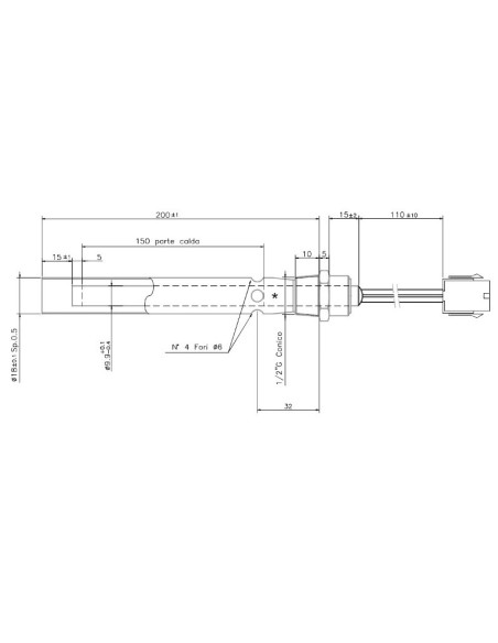Resistencia estufa pellets 350w canalizada L.200 D.18mm