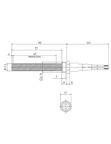 Resistencia estufa pellets 300w ceramica L.94mm...