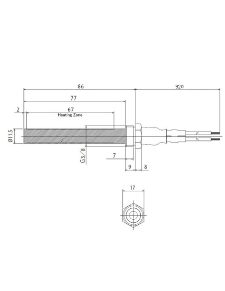 Resistencia estufa pellets 300w ceramica L.94mm D.11.5mm