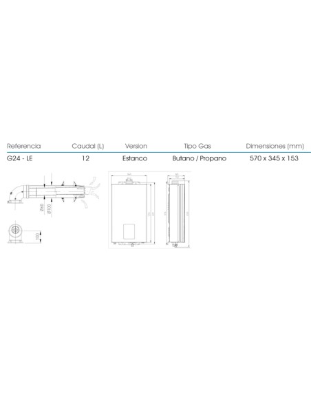 Calentador gas estanco METAL-CLIMA bajo nox 12lt (GN) G24-LEC/G30
