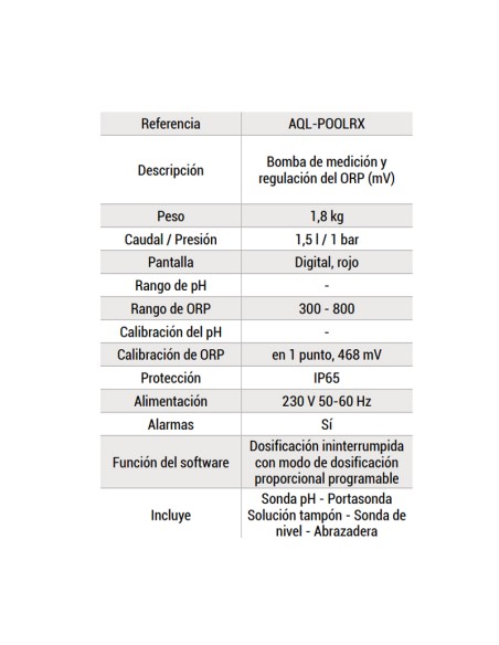 Bomba dosificadora RX HAYWARD 1.5lt/h c/electrodo AQL-POOLRX