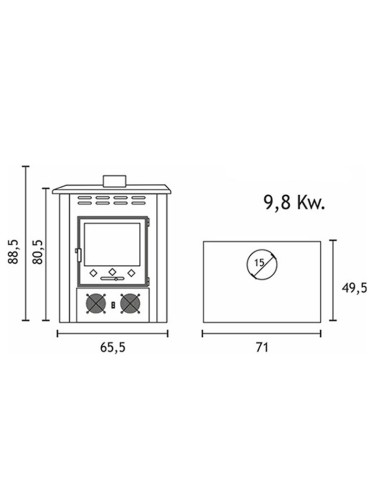 Estufa leña AJ Dante 9.8kw con ventilacion