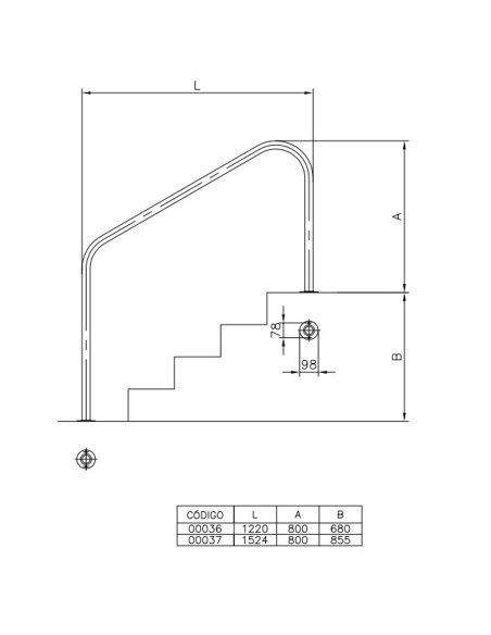 Barandilla piscina ASTRAL 2 curvas mod. 1524mm pletina         AISI316L 00037